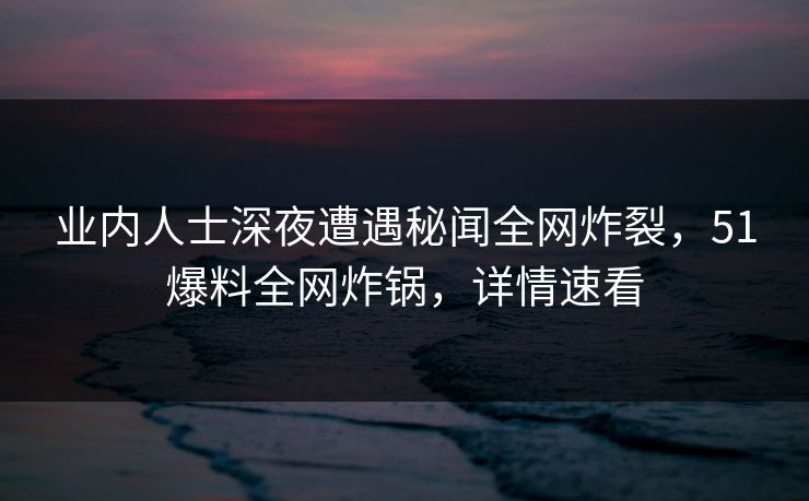 业内人士深夜遭遇秘闻全网炸裂，51爆料全网炸锅，详情速看