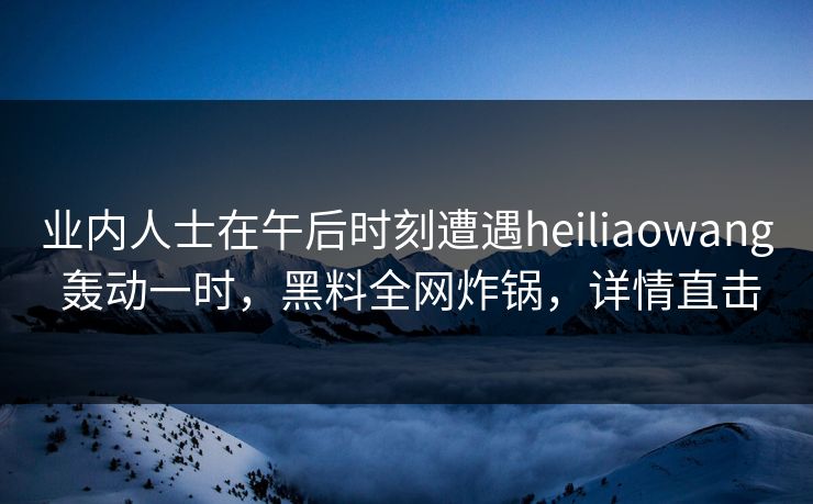 业内人士在午后时刻遭遇heiliaowang 轰动一时，黑料全网炸锅，详情直击