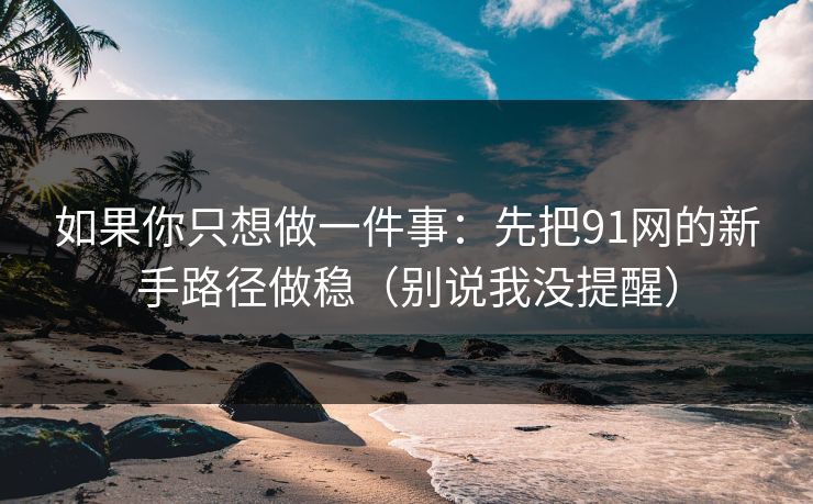 如果你只想做一件事：先把91网的新手路径做稳（别说我没提醒）